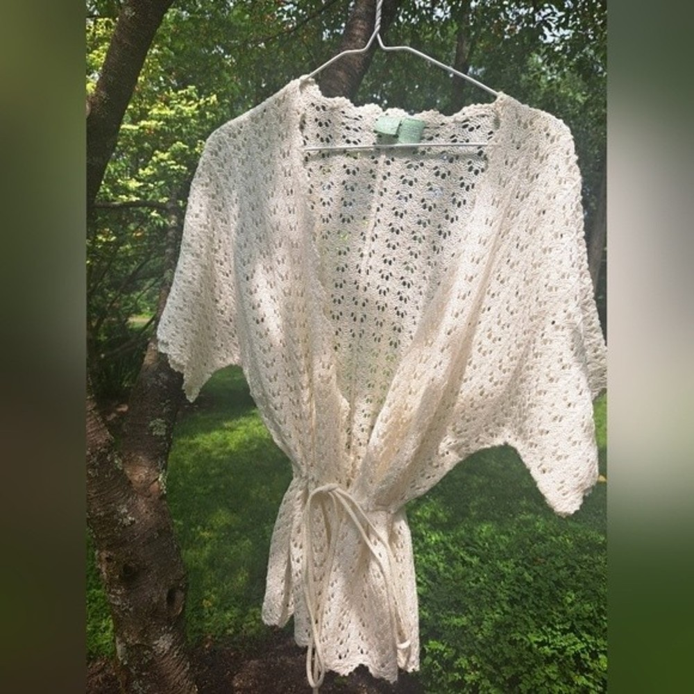 Vintage STO Crochet Beige Cardigan Sweater Top Size L off White